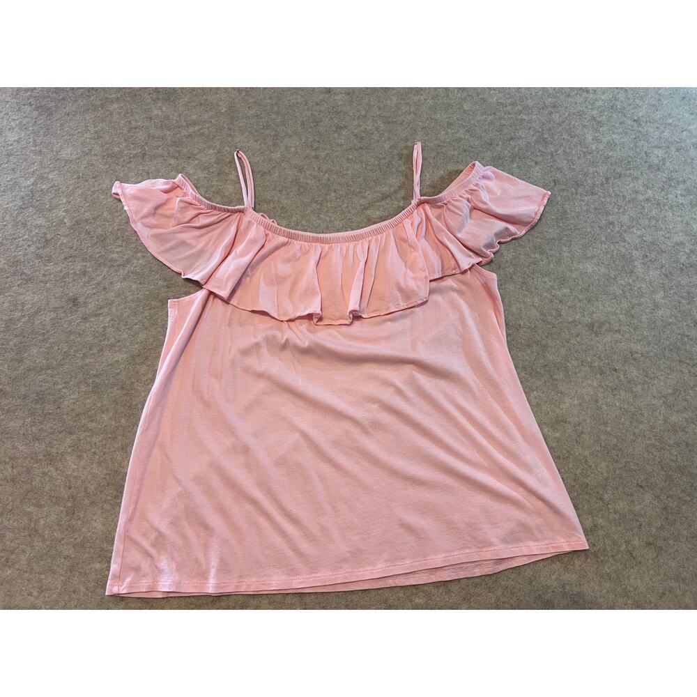 Lilly Pulitzer Tamiami Off the Shoulder Top Large Paradise Pink Ruffle 20613 - Picture 3 of 8